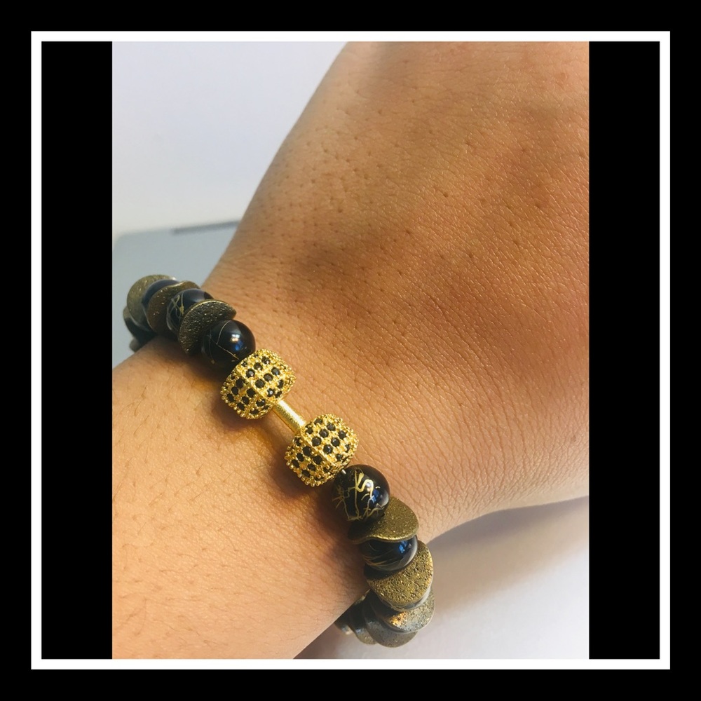Handmade Gold Bejeweled Dumbbell Bead Bracelet